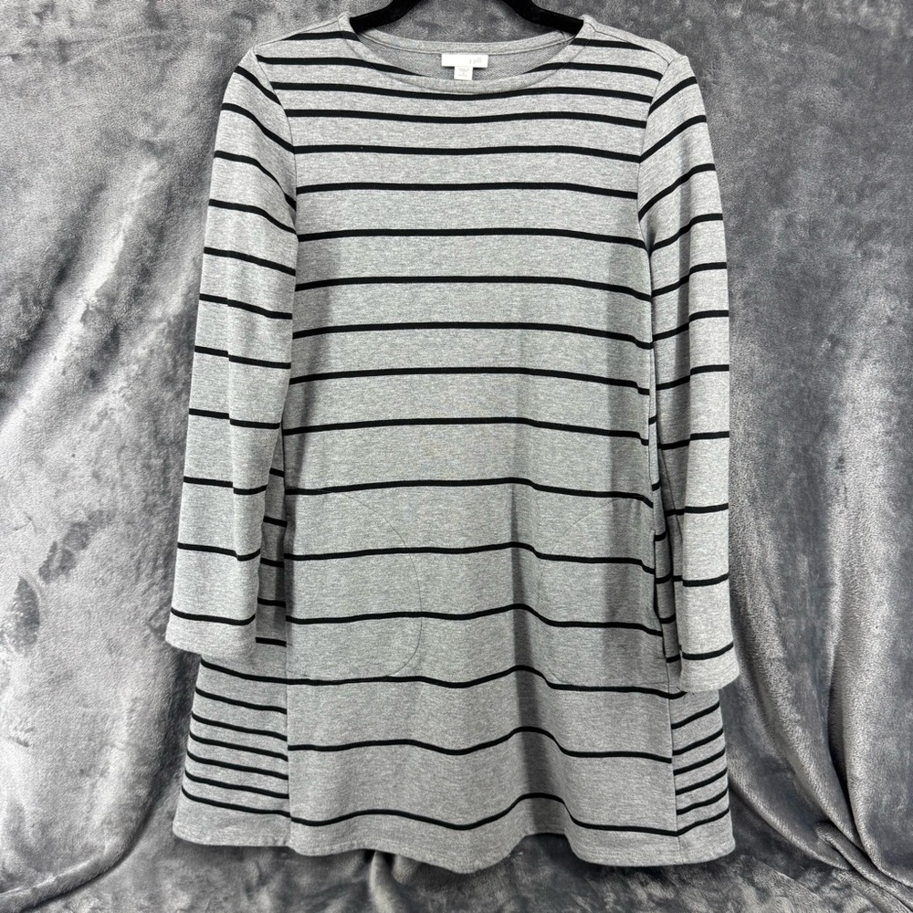 J. Jill Striped Pocket Dress Crew Neck Shift Knee Length Knit Size Petite Small